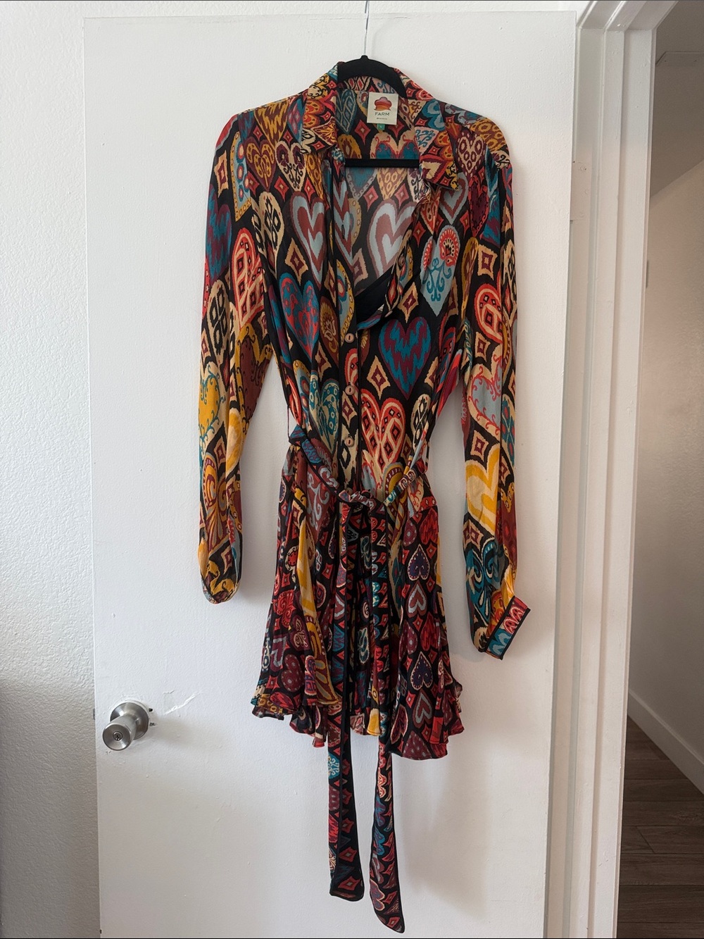 Multicolor Printed Wrap Dress with Waist Tie